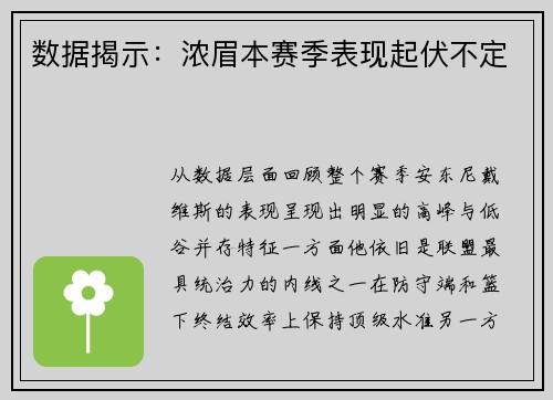 数据揭示：浓眉本赛季表现起伏不定